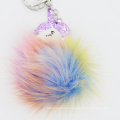Colorful Fluffy Plush Soft Toys Pompom Unicorn Keychain Kids Bag Keychain